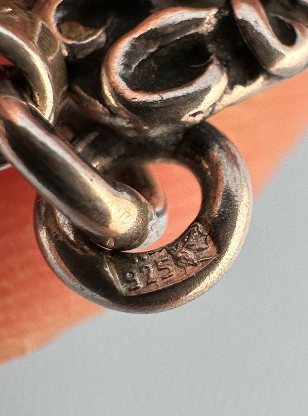 Vintage Sterling Silver Amber Bracelet Diamond Shape Filigree Floral Link Signed - Picture 12 of 16